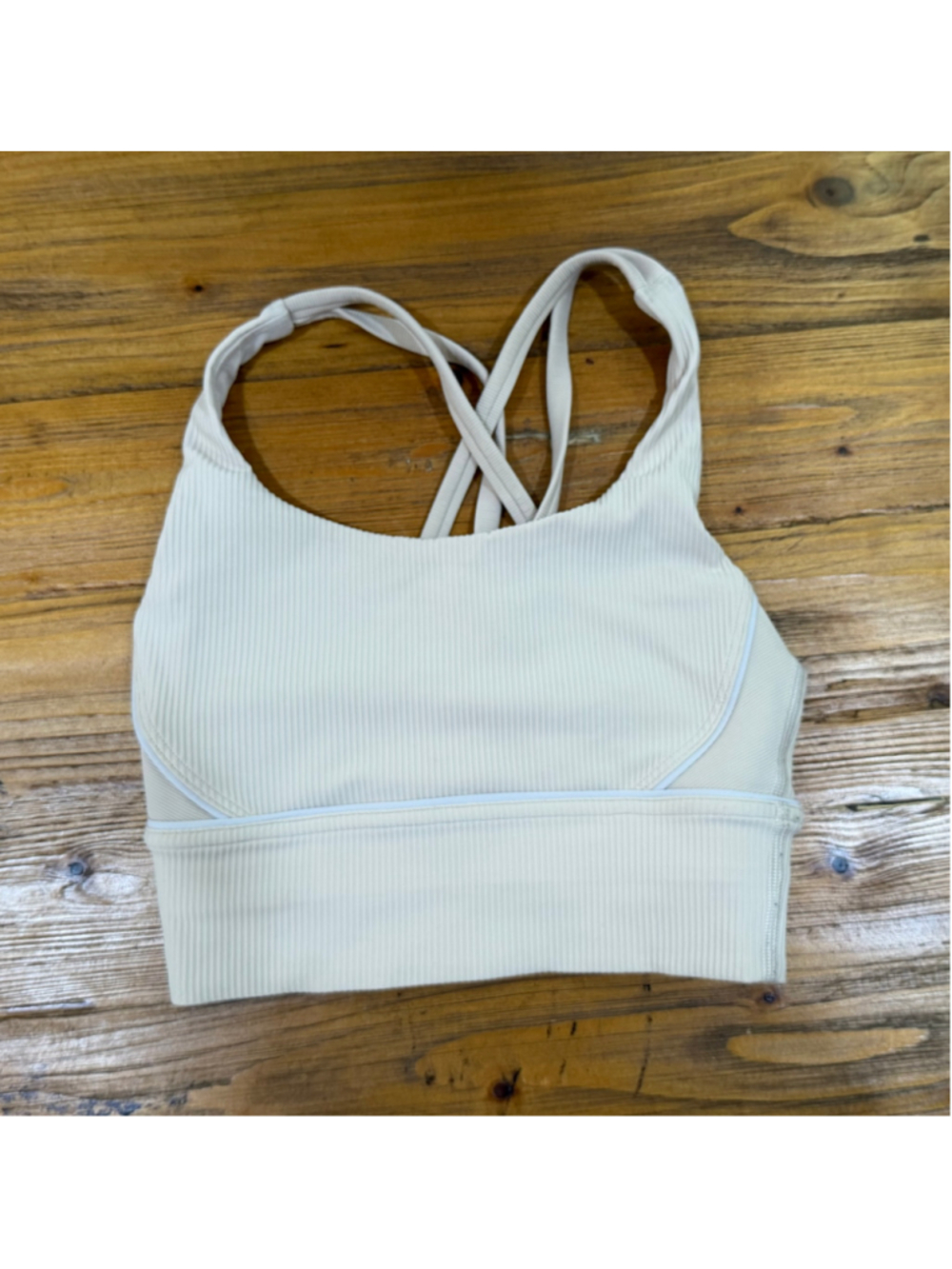 Lululemon Ribbed Sports Bra, Size 2, Beige and White